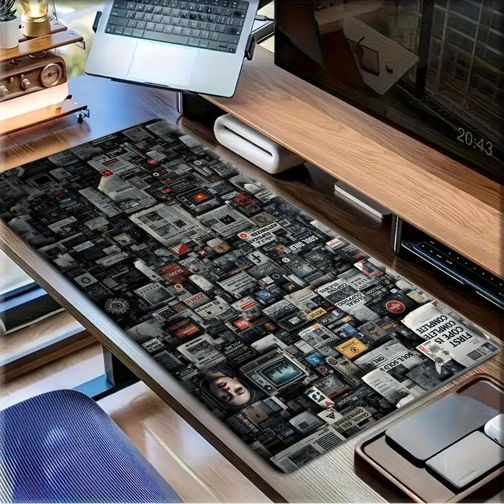 Vintage Magazine Collage Poster Mouse Pad Non-Slip Rubber Retro Nostalgic Extended Desk Mouse Mat Desktop Decor PC Office Laptop