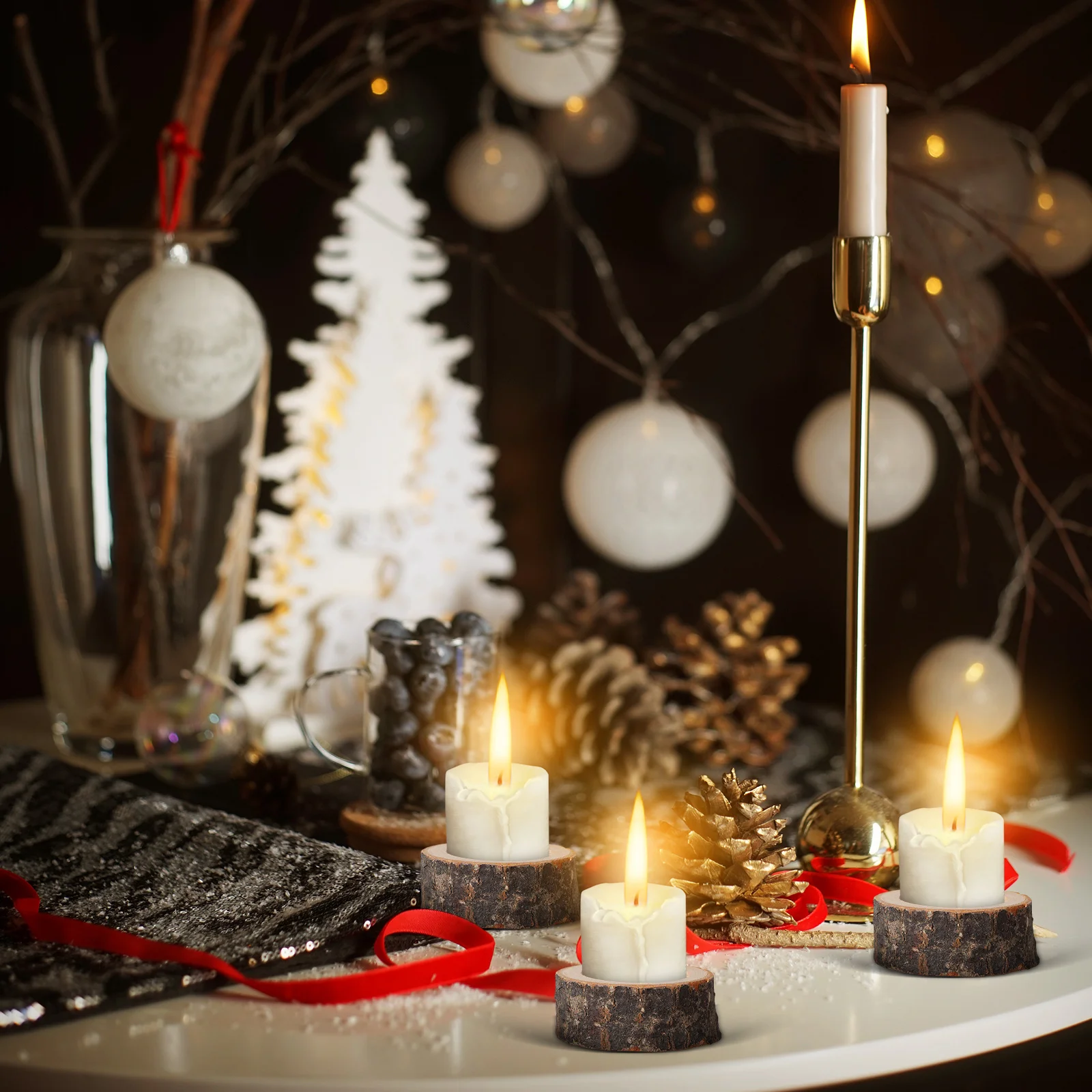 24 قطعة حامل شمع خشبي ريفي شمعدان نذري خشبي لحفلات الزفاف وأعياد الميلاد والعطلات المركزية #4