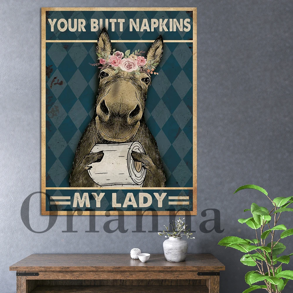 Funny Donkey Your Butt Napkins My Lady Poster, Bathroom Decor, Bathroom Poster, Bathroom Art, Home Wall Decor Canvas Painting