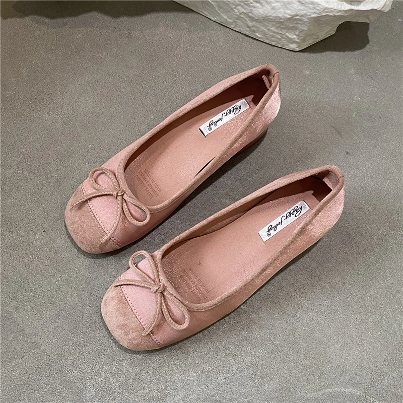 Moda Eleganckie Czerwone Baleriny Damskie Czółenka Slip on Loafers Round Toe Square Heels Bowknot Casual Spring Autumn Low Heel Shoes