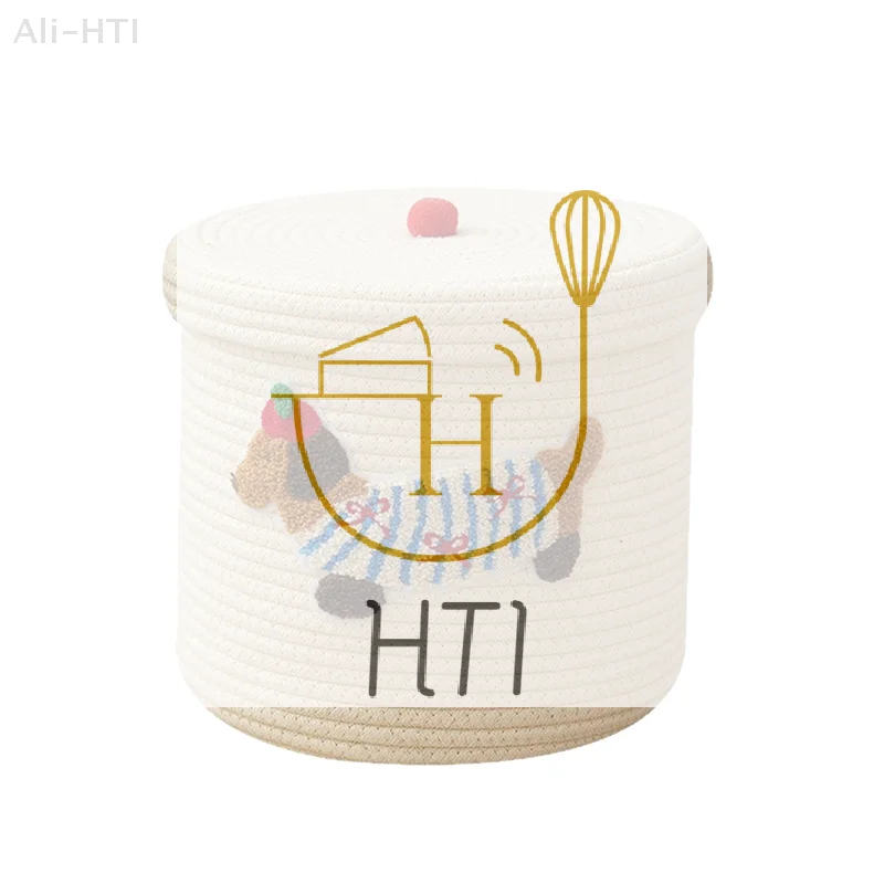 With Lid Dustproof Storage Bucket Desktop Dustproof Cute Puppy Storage Basket Woven Cotton Rope Frame Large Capacity
