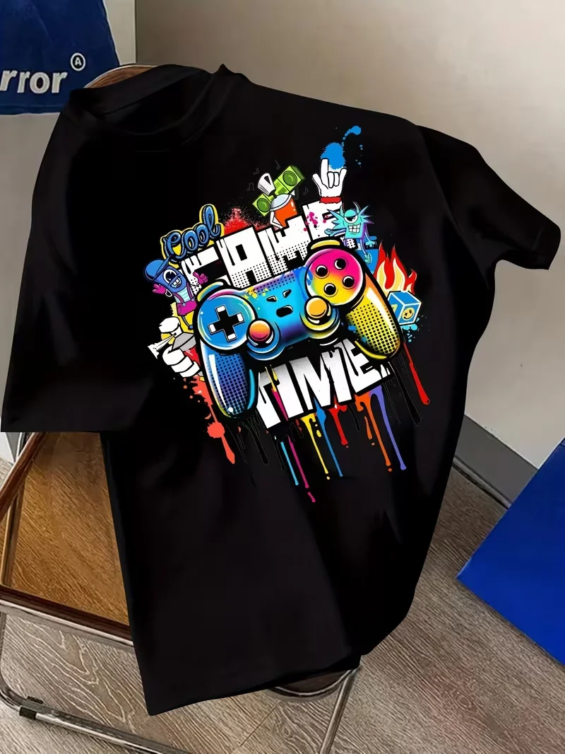 Game Time T-Shirt Gamer Gaming Video Top Lässige Vintage Washed Designer-Kleidung Dehnbare Grafik Unisex Mode Bequem