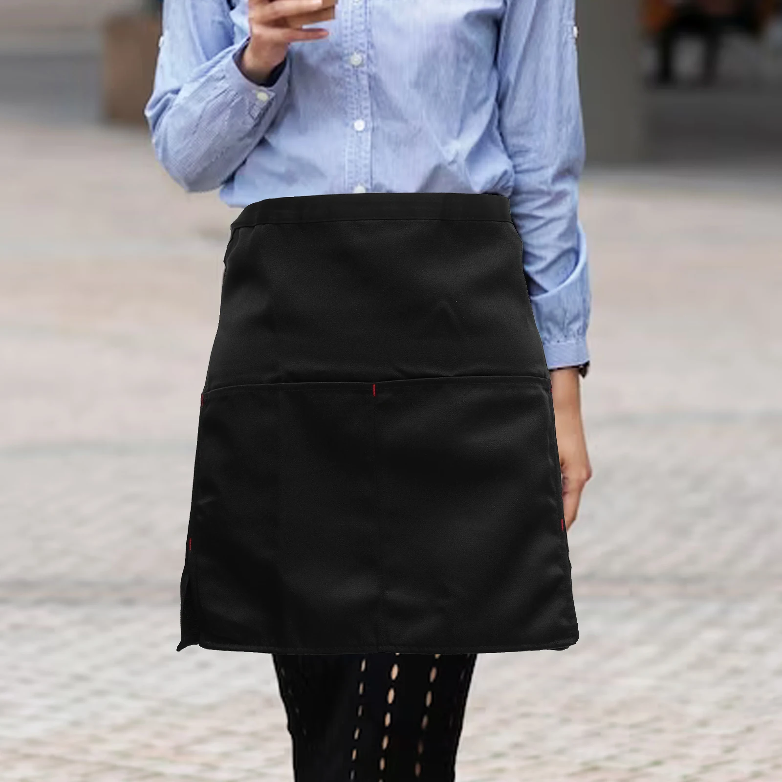 

Double Pocket Apron Black Kitchen Mom Chefs Cloth Cooking Women Work Waist for Cute