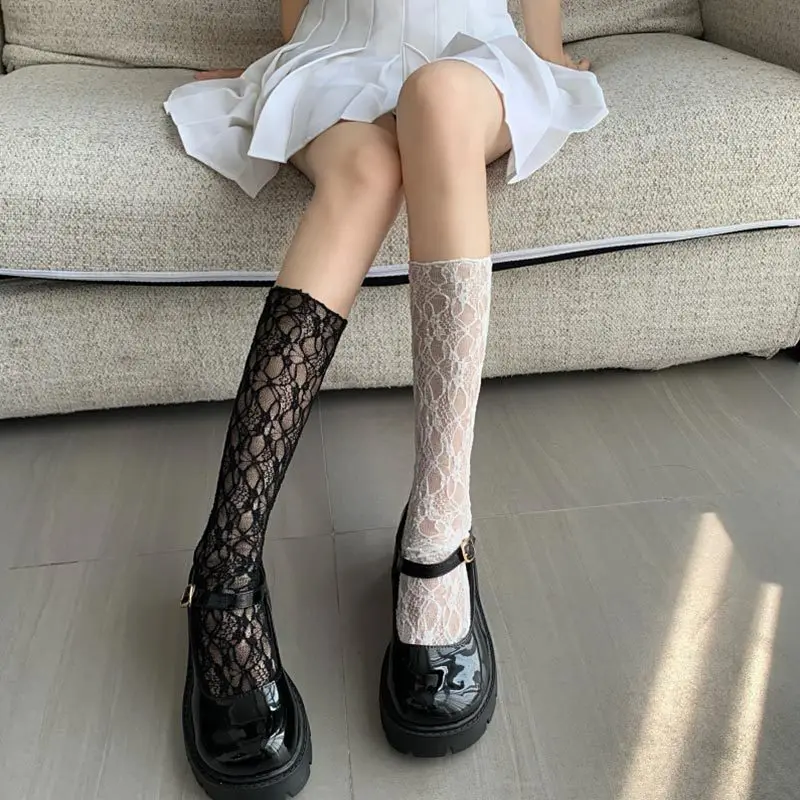 Sexy Internet Celebrity Wear with Black and White Lace Short Bunching Socks Women's Summer Thin Ins Fashion