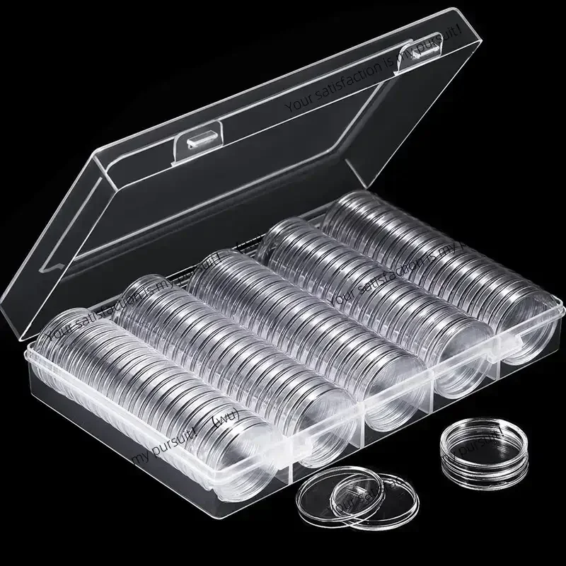 100 transparent coin capsule storage box 27/30mm, transparent commemorative coin storage box