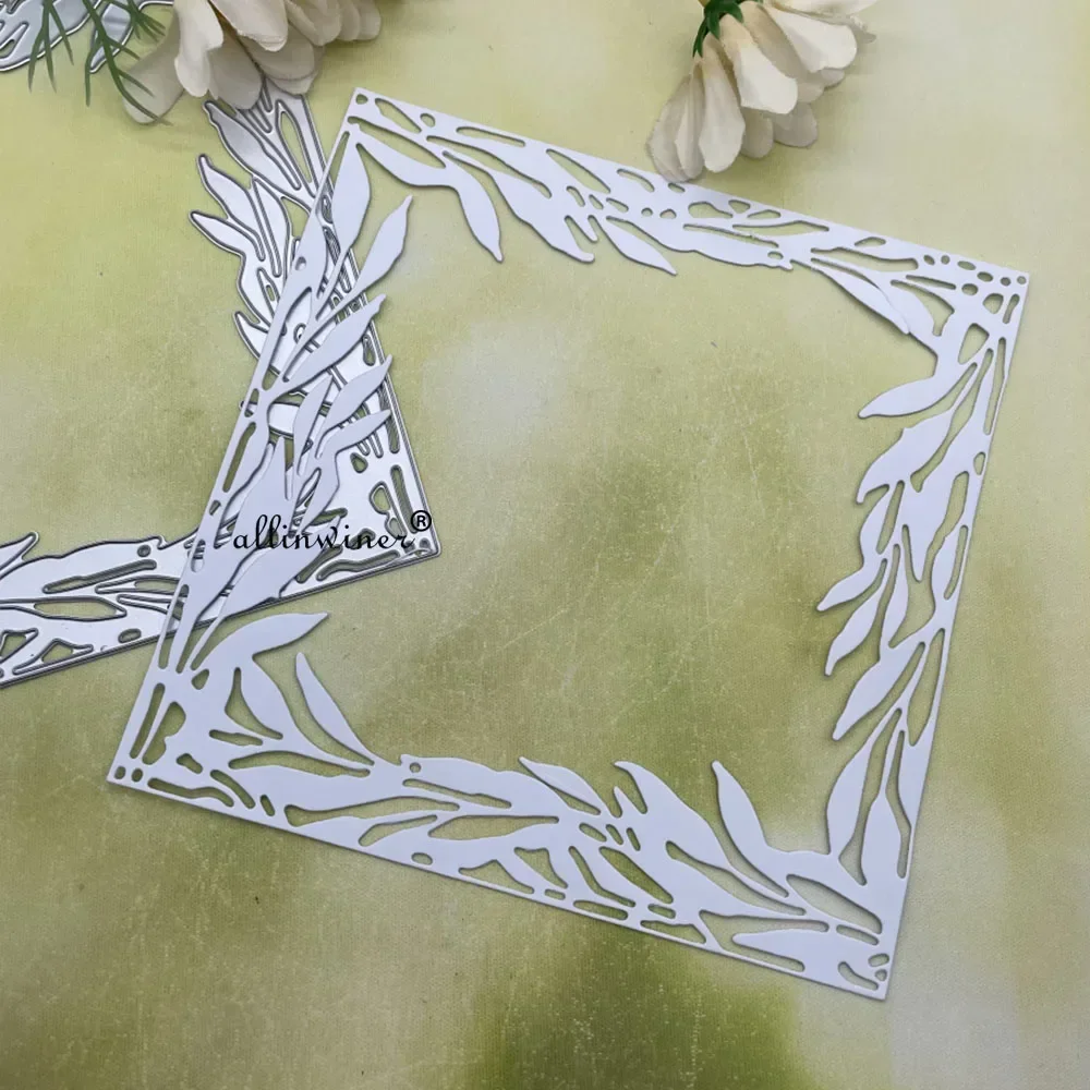 

Металлические вырубные формы для квадратных рамок с узором в виде листьев, трафареты для скрапбукинга, изготовления открыток и бумажных изделий своими руками