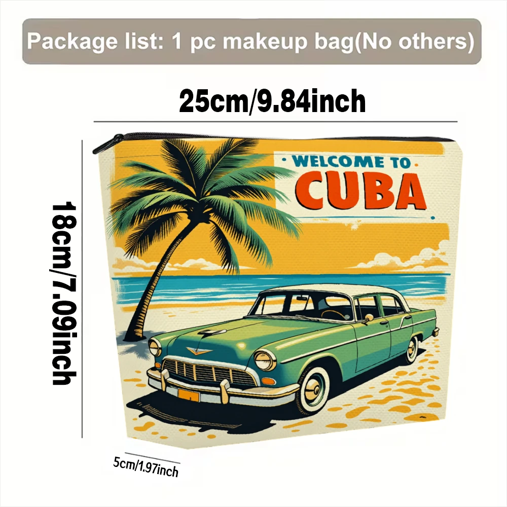 Welcome To Cuba Car Palm Tree Makeup Bags for Girls Cosmetic Pouch Toiletry Bag Pencil Case Travel Storage