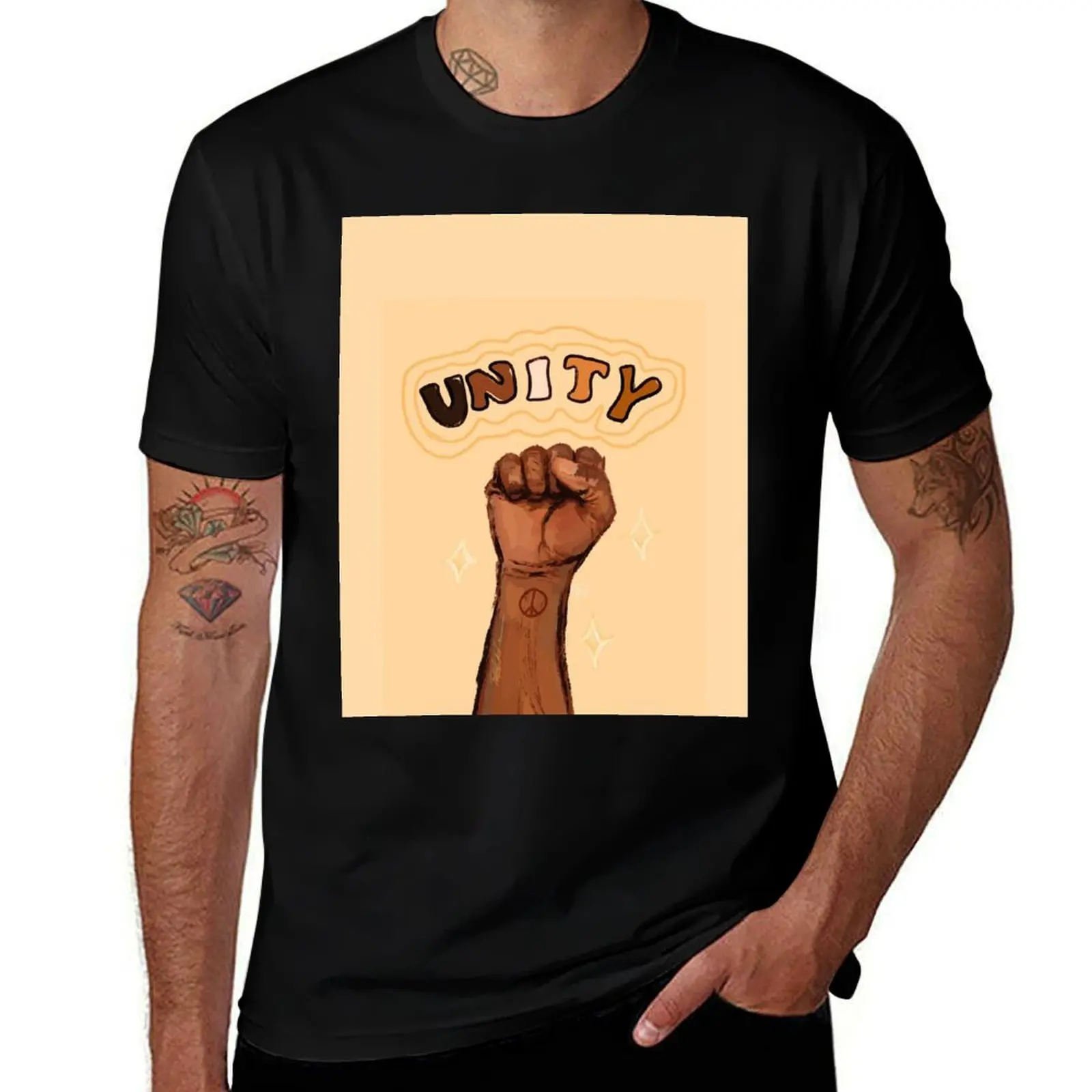 Unity Fist T-Shirt Retro Style Print Casual Top T-Shirt