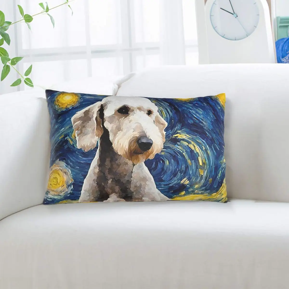 Funda de almohada rectangular Bedlington Terrier Night, funda de cojín decorativa para dormitorio, cama, hogar, almohada cómoda