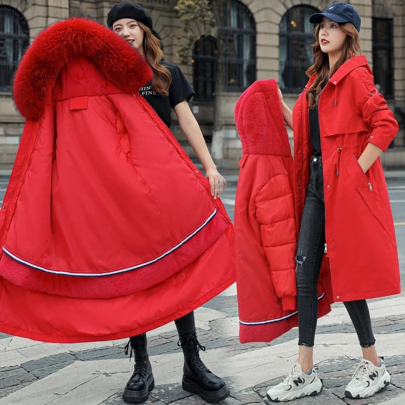 2025 New Plus Velvet Cotton Coat Women Winter Large Fur Collar Detachable Lining Cotton Coat Women Winter Warm Thicken Parkas - Image 4