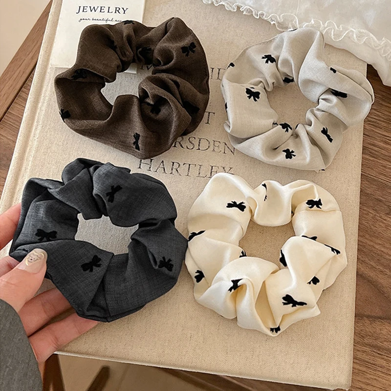 

Retro Fabric Bow Print Hair Rope for Woman elegant High Ponytail Hair Ties Fashion Girl Does Not Hurt The Hair Scrunchie