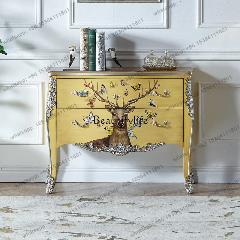Customization European-style Painted Chest Cabinet, Living Room Hand-painted Decorative Cabinet, Light Luxury Entrance Cabinet