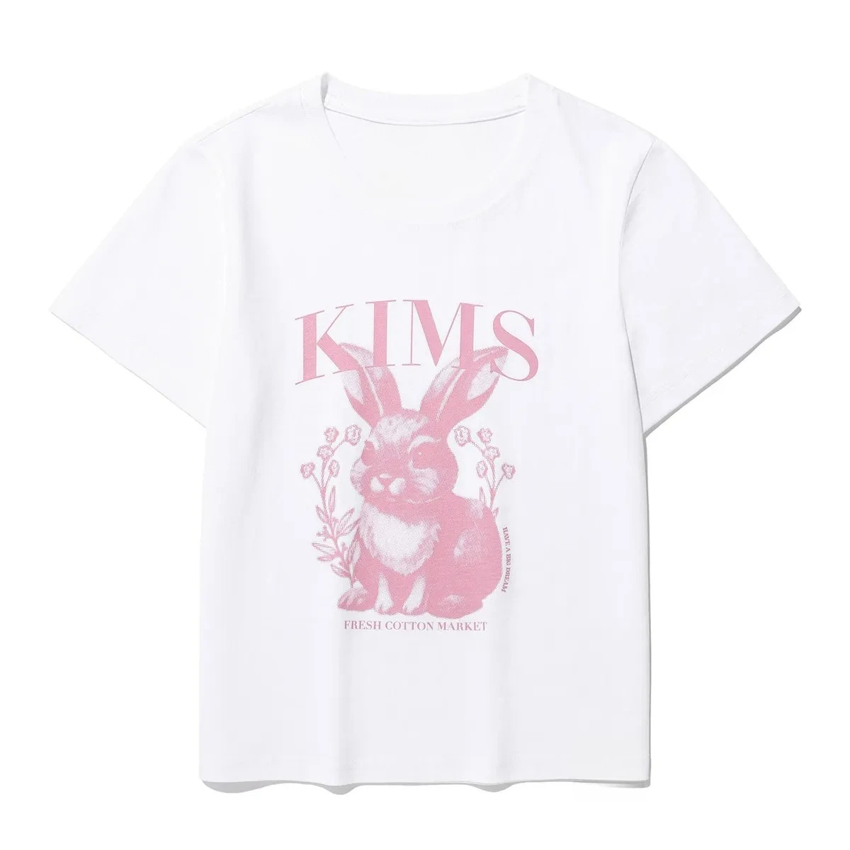 한국어 다이렉트 메일 Kims Retro Easter Egg Rabbit Letter Print 크루 넥 반팔 티셔츠 Ins 한국 커플 의류 루즈