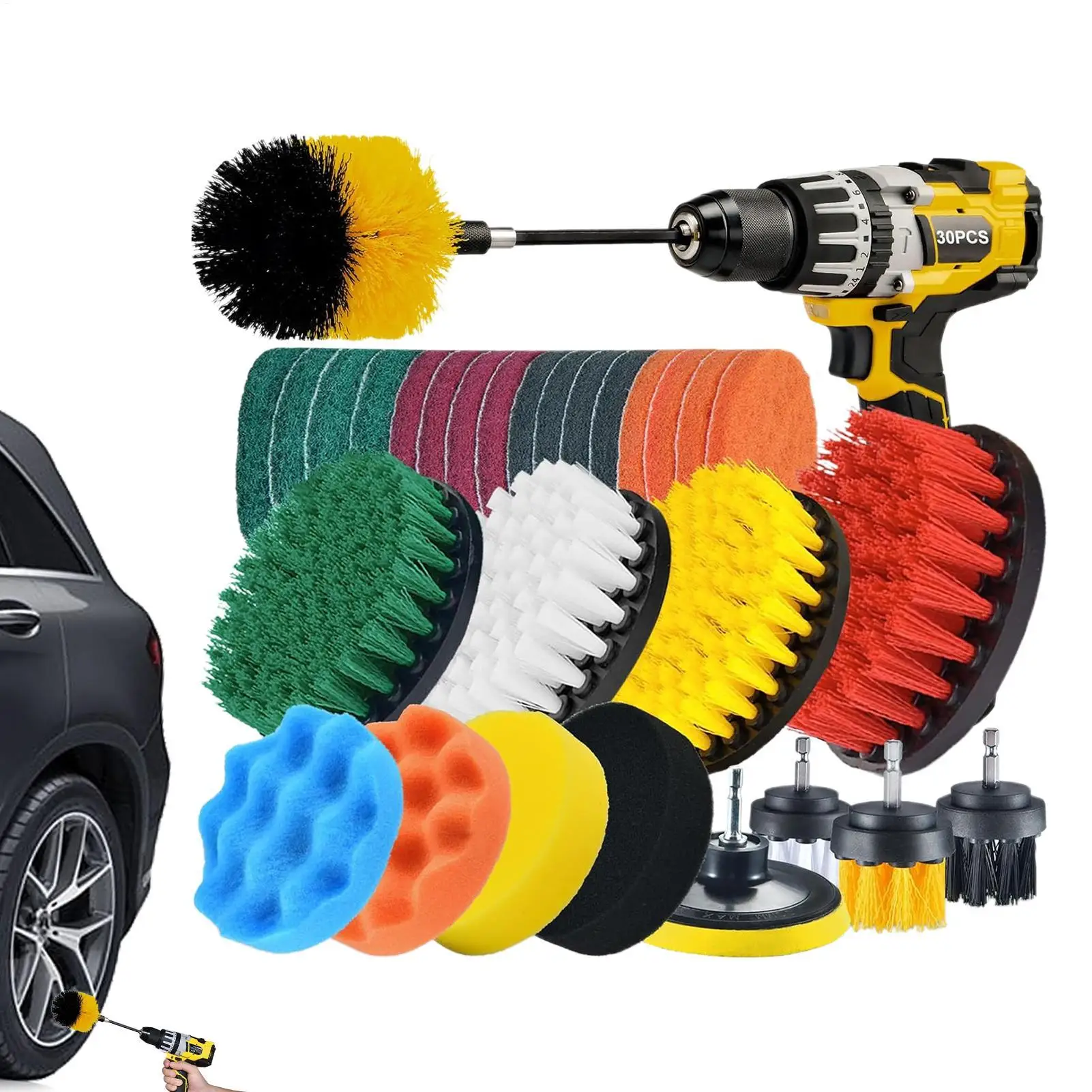 Car Washing Brush Kit 30 Pieces Auto Care Polishing Scrub Pads Sponge Exterior Car Wash Brush Kit For Truck Vehicle SUV Sedan