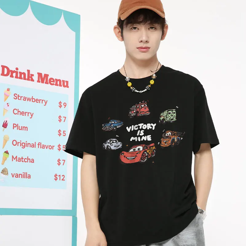 

Disney's New Flash McQueen Auto Car Story Printed Cotton Children's Clothing Disney Parent-Child Loose Short Sleeve