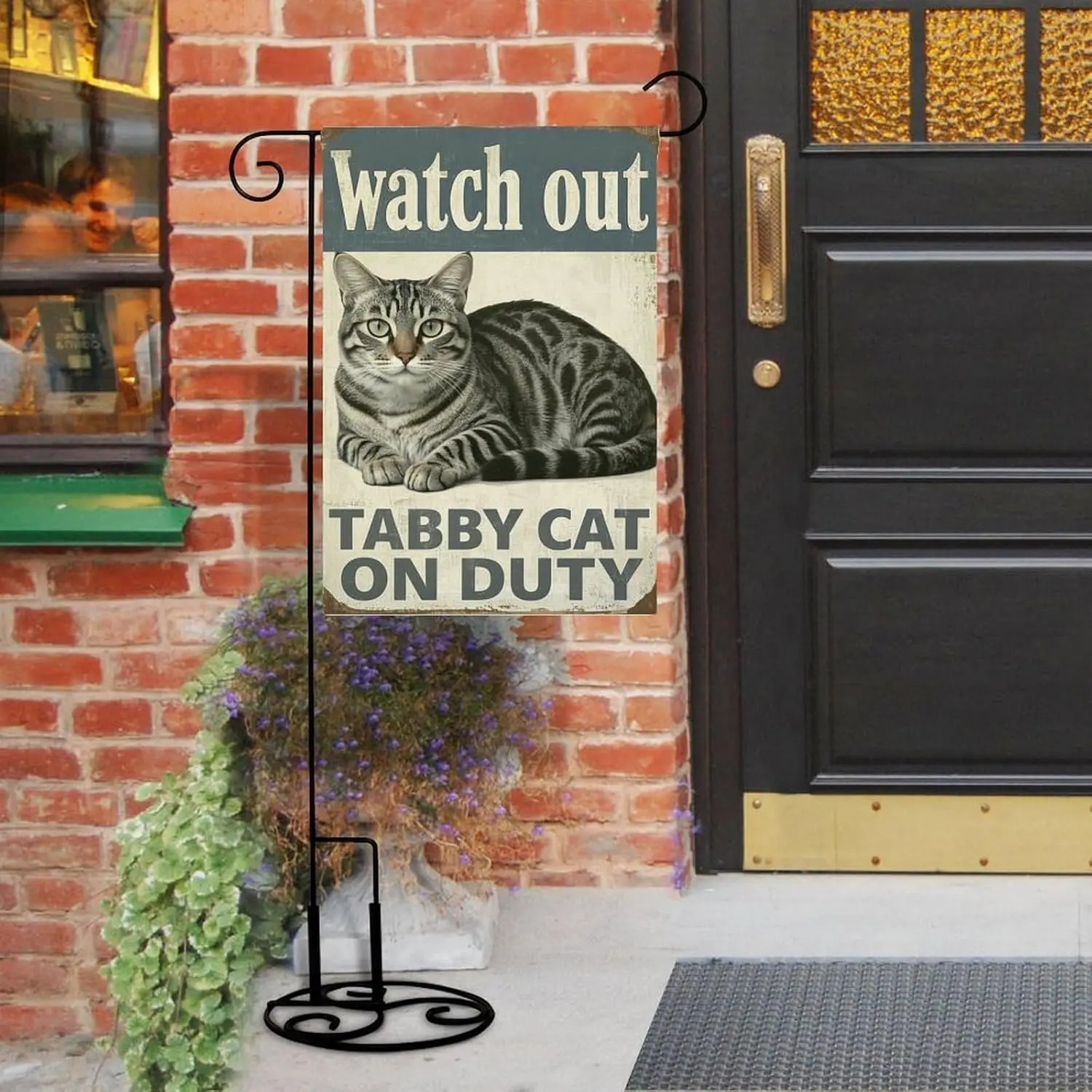 Tabby Cat Watch Out Garden Flag 12 X 18 Inches, All-Season, Small Welcome Flag ZZM
