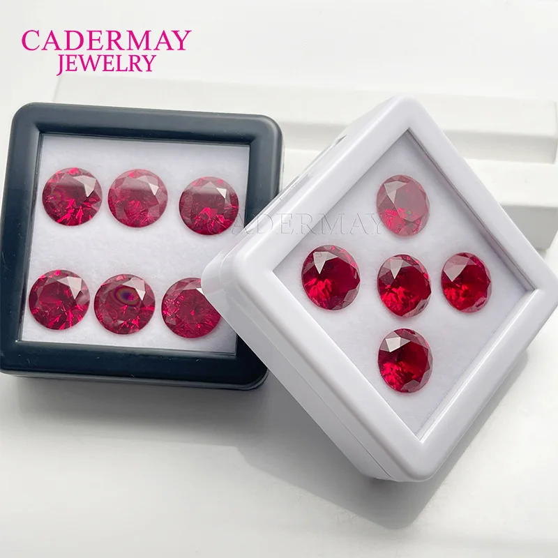 CADERMAY #5 Red Lab Grown Ruby Gemstones 3mm-14mm Round Diamond Cut Synthetic Ruby With Inclusions For Jewelry Making