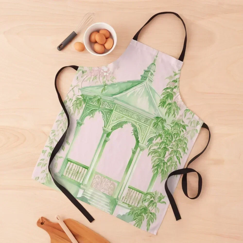 

Stunning Pink and Green Pastel Gazebo - Watercolor Style - Chinoiserie Style - Elegant Style Apron waiter Men kitchen Apron