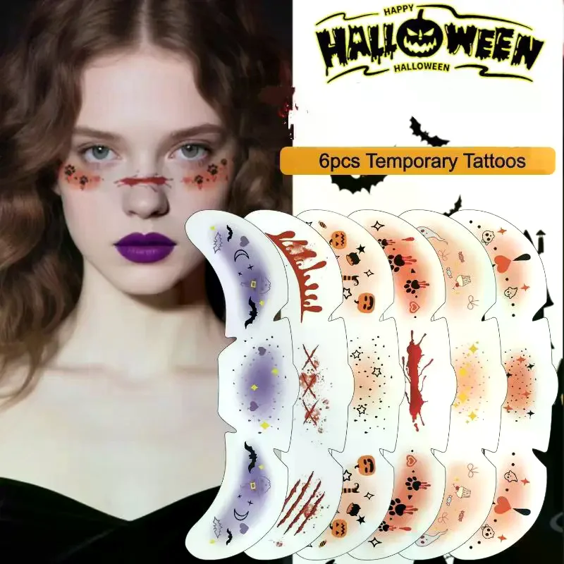 /JCS/6Pcs/Set Face-applied Makeup Tattoo Stickers With Various Patterns Atmosphere Sensation Stickers For Holiday Decoration