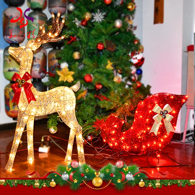 Christmas party supplies, Christmas decoration ornaments, foreign trade luminous deer pulling cart set, hotel shopping mall