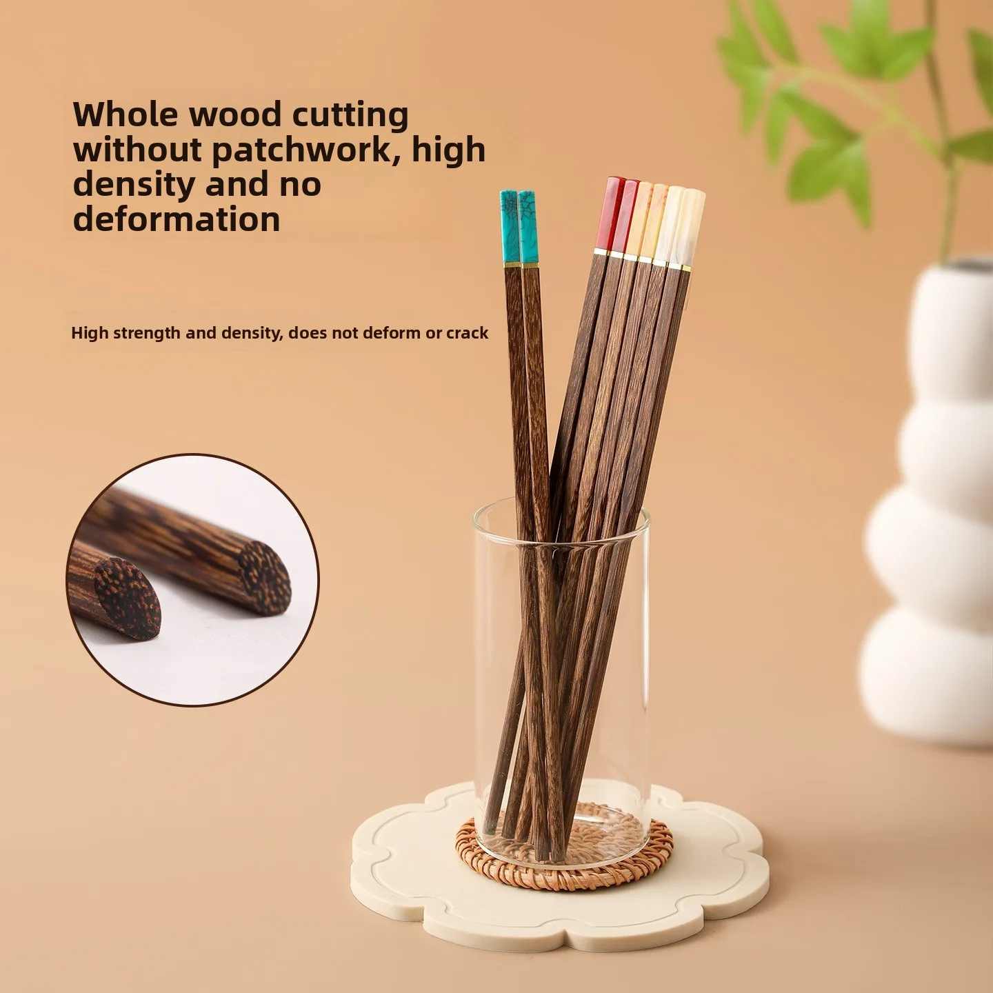HYS Jade Weed Chopsticks Home Red Sandalwood Non-slip Solid Wood One Chopstick Set for One Person