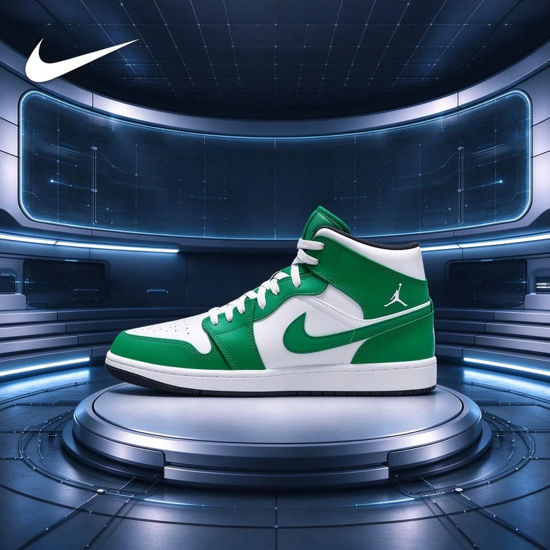 White and green AJ1 Mid, fresh bright tone, clean retro style DQ8426-301