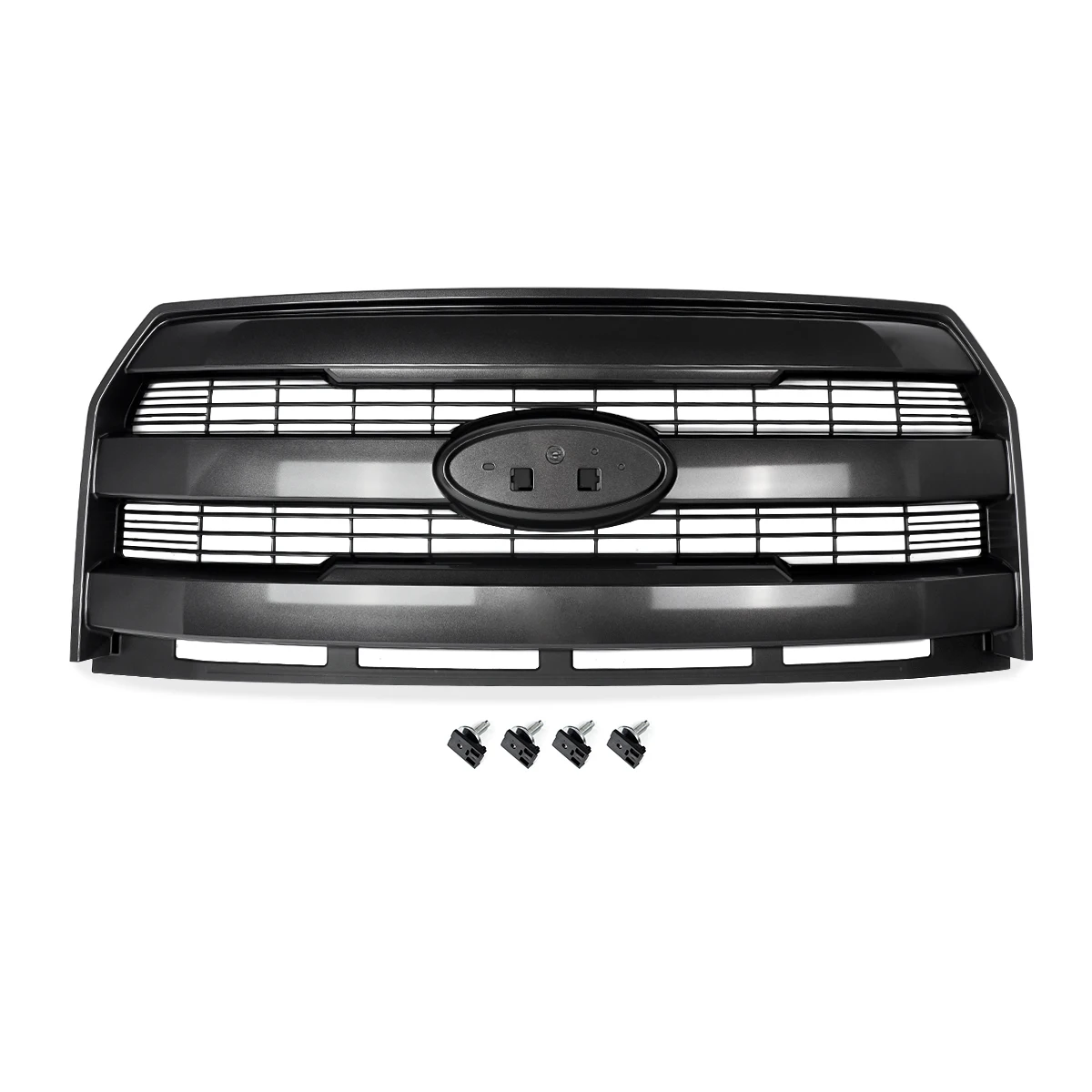 Front Grille Replace For Ford F150 F-150 Lariat 2015 2016 2017 Front Radiator Grill W/o Camera Hole Tuxedo Black UH /M7221/ 7211