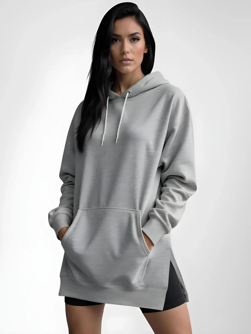 Hoodies Coats Women Solid Sweatshirts Jacket Pocket Drawstring Hooded Slight Strech Loose Casual Office Lady 2026 Spring Autumn