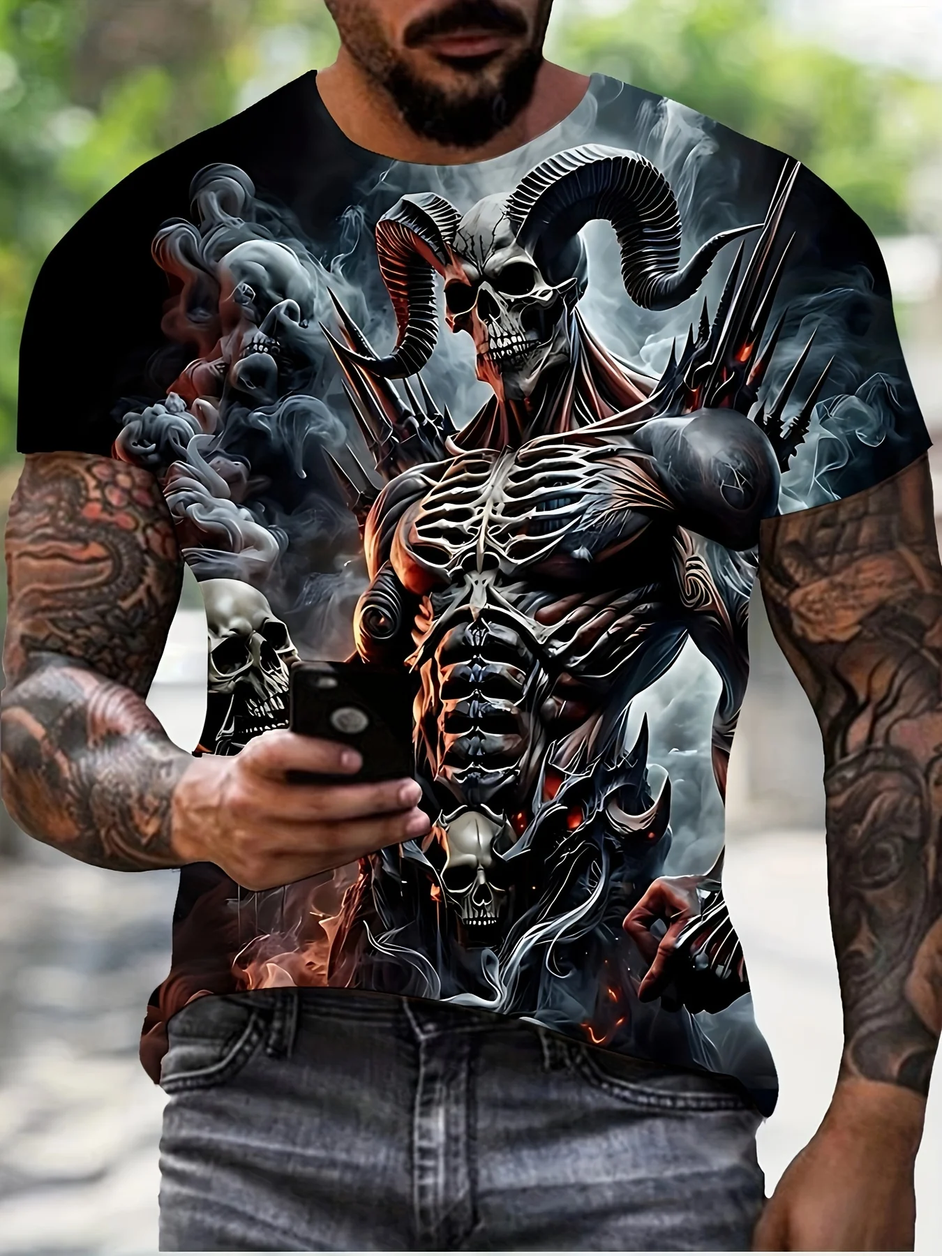 

Skull 3D Printed T-shirt with Horror Figure Men's Casual Oversized Short-sleeved Streetwear Hip-hop 3D Printed Top