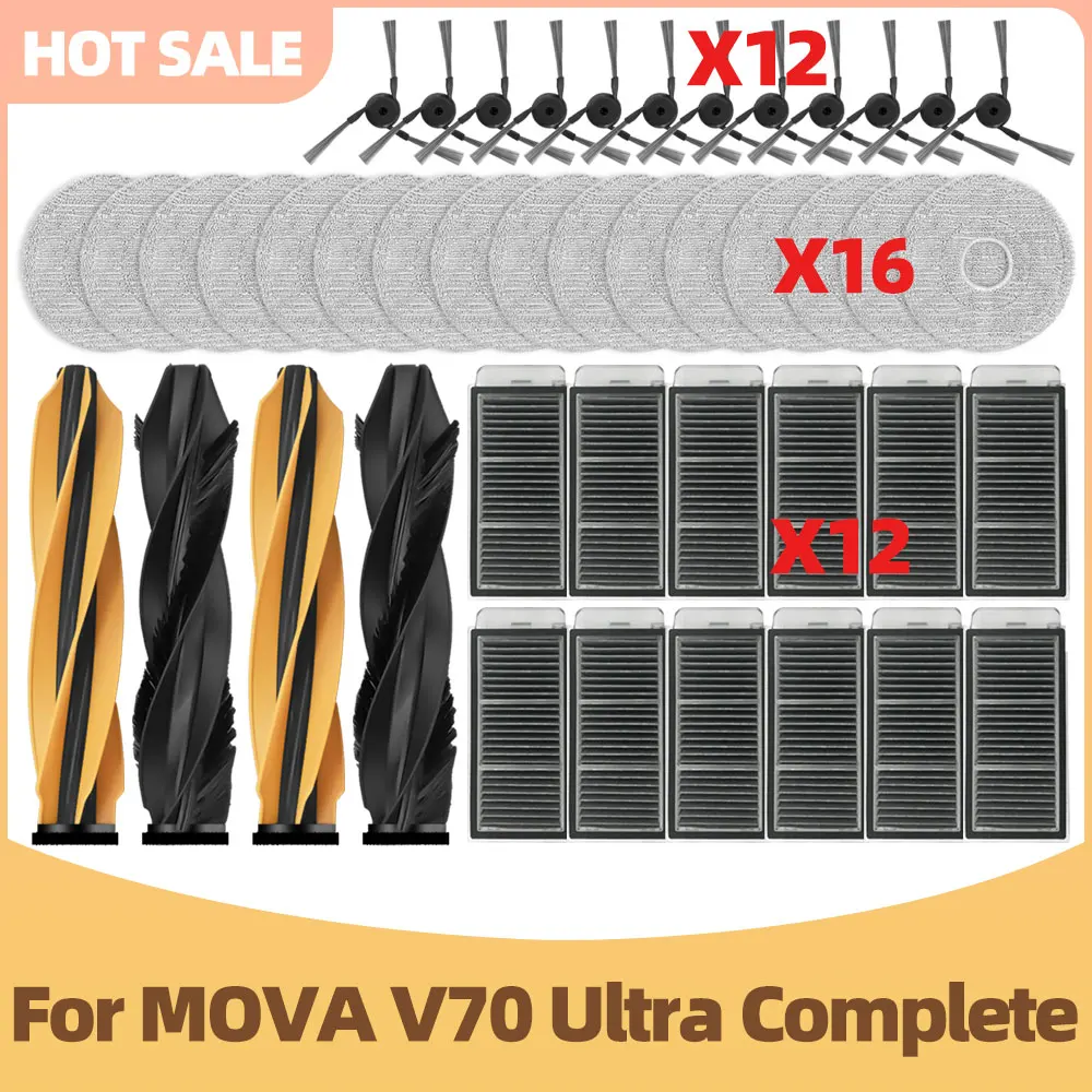 Kompatibel für MOVA V70 Ultra Complete Staubsaugerteile Hauptbürste Seitenbürste Filter Mopptuch Ersatz-Zubehör