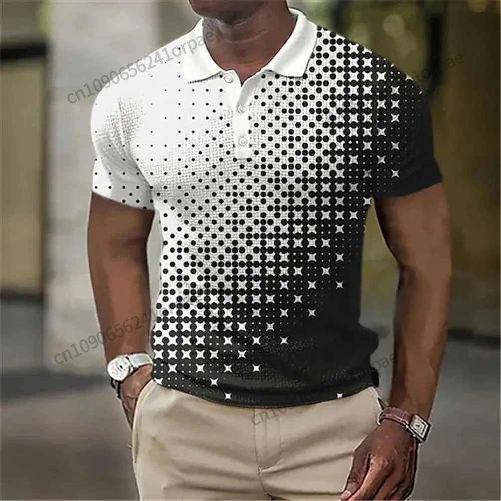 

Summer Men's Button Lapel Polo Shirt 3D Dot Printed Short Sleeve Polo T-Shirt Color Block Fashion Business Men's Polo Shirt Tops