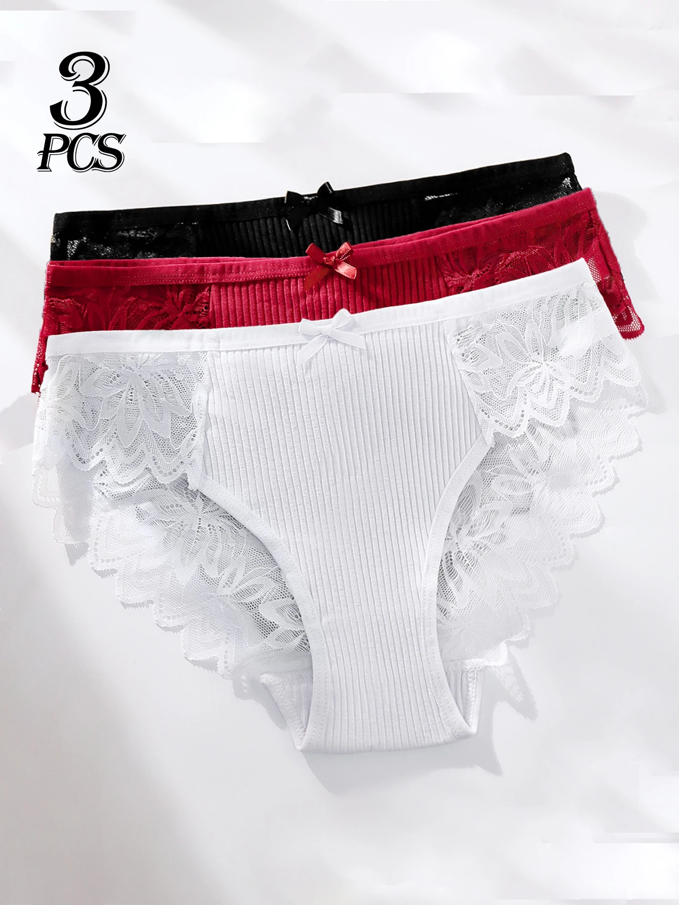 3 Pieces panties for women Multi Color Of lace Set With bowknot S-XL Fashionable Comfortable Breathable Underwear everyday wear