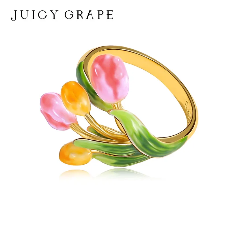 

Juicy Grape Enamel Ring Women's Adjustable 18K Gold Floral Jewelry Gift 2026 New Fashion Jewelry Tulip Ring for Your Loved One