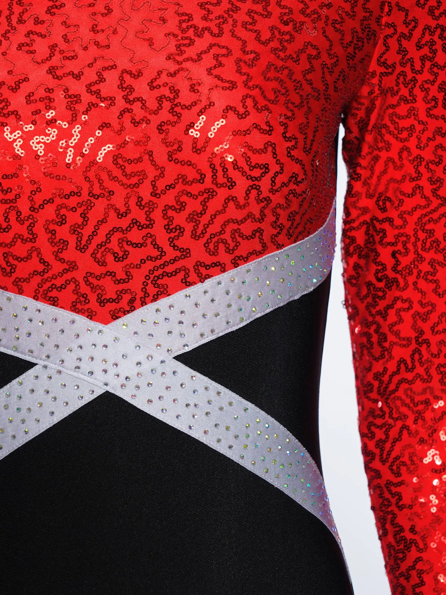 Justaucorps de gymnastique à paillettes scintillantes pour femmes, combinaison une pièce ajourée au dos de couleur contrastée pour le patinage artistique, la danse de Ballet