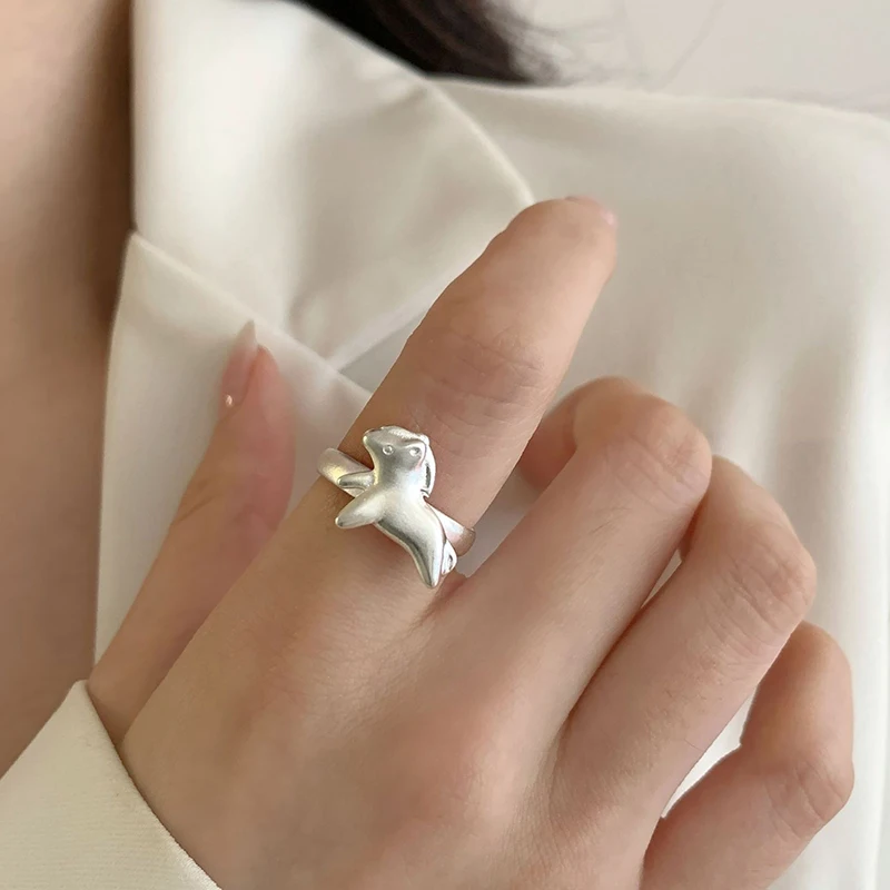 GANPUP Vintage Einfacher Matter Kleiner Pferde-Fingerring, Verstellbar, für Frauen, Koreanische Mode, Neuer Schmuck, Geschenk für Party und Urlaub – Detail 2