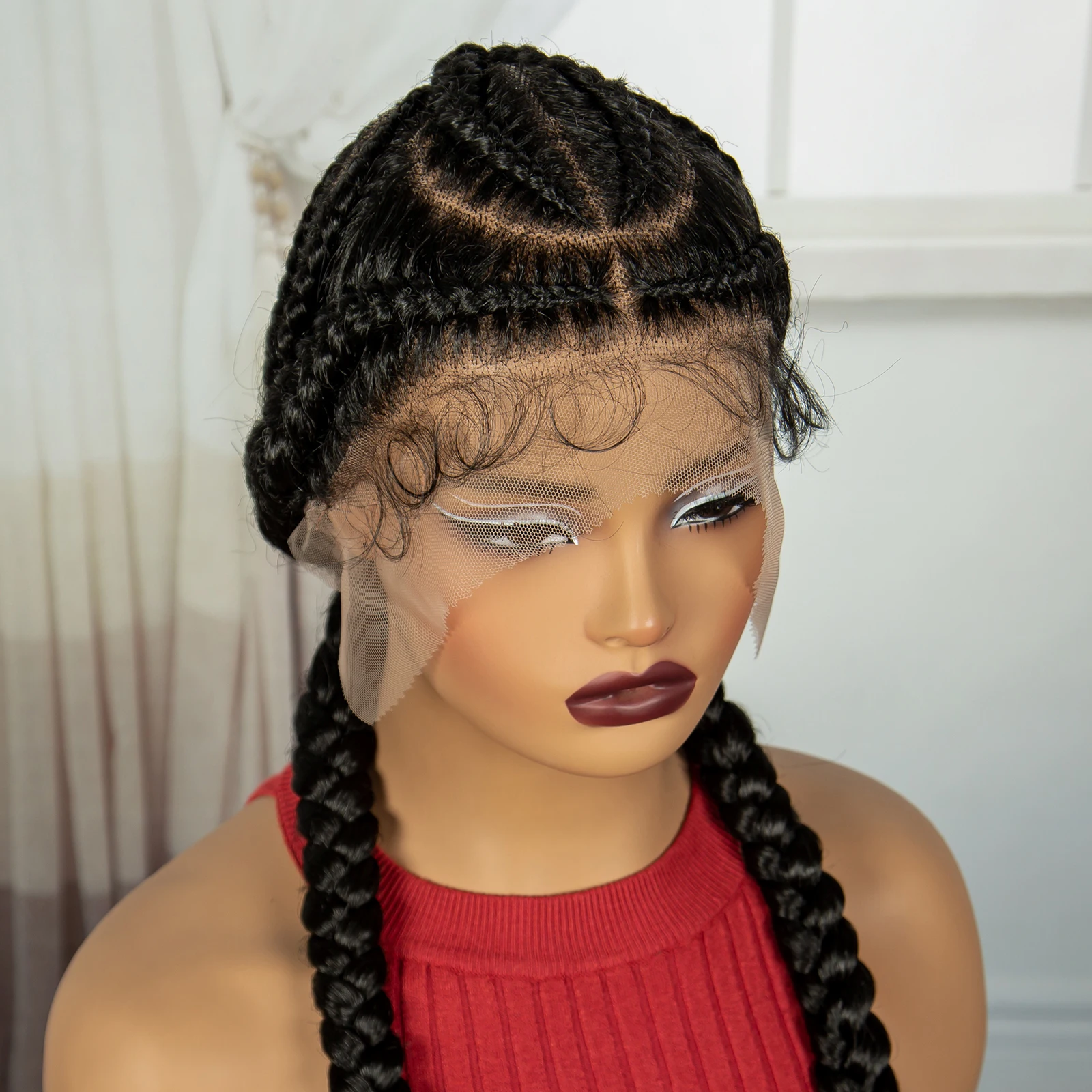 48inch Super Long Full Lace Cornrow Braided Wigs Synthetic Kontless Braids Wig Lace Frontal Braided Lace Wigs for Black Women