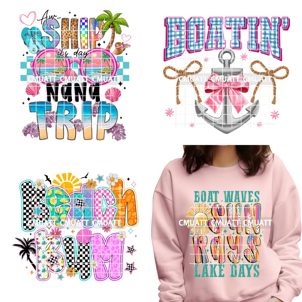 

Happy Summer Beach Rum Boat Camping Trip Vibes Bruh We Out Teacher Iron on DTF Transfers Stickers Ready to Press for T-shirts