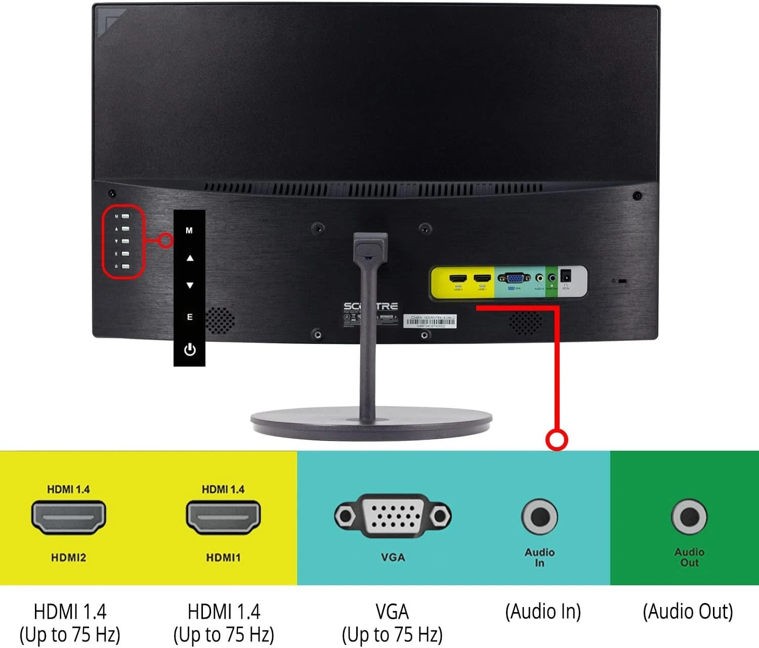 شاشة ألعاب منحنية مقاس 24 بوصة بدقة 1080 بكسل R1500 98% sRGB HDMI x2 VGA مكبرات صوت مدمجة، آلة تثبيت على الحائط VESA باللون الأسود · تخفيضات كبيرة