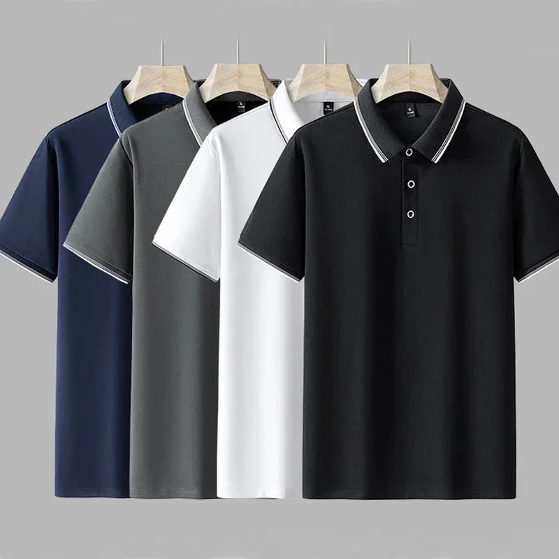 

95% Cotton Lapel Men's Polo Shirt Summer Thin Brand Short-sleeved Business Tees Slim Quick Dry Breathable Male T-shirt