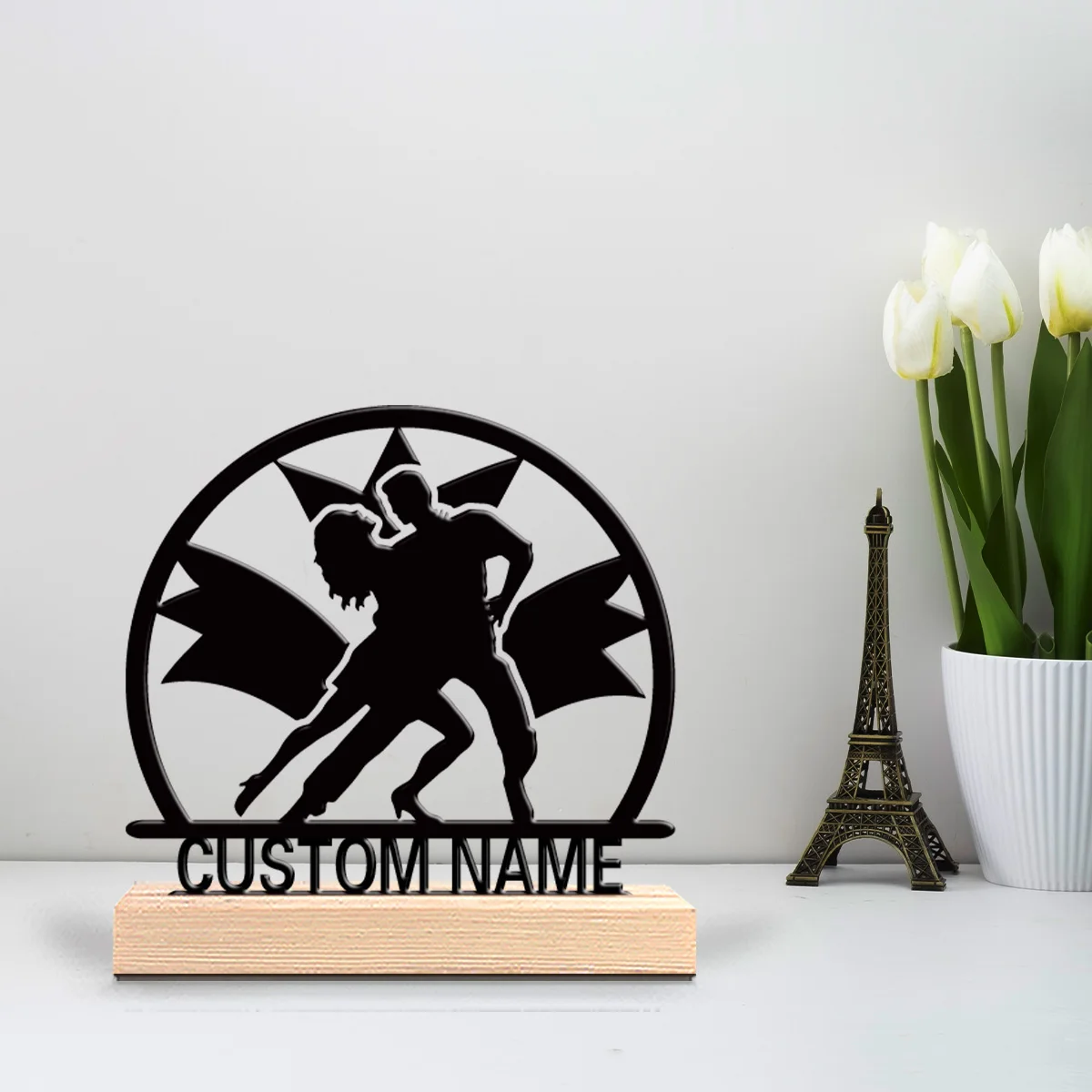 1 pieza de estatuas metálicas personalizadas y bonitas de pareja bailando, con marco de madera, un regalo para entusiastas del baile, perfecto para bailarines, San Valentín.