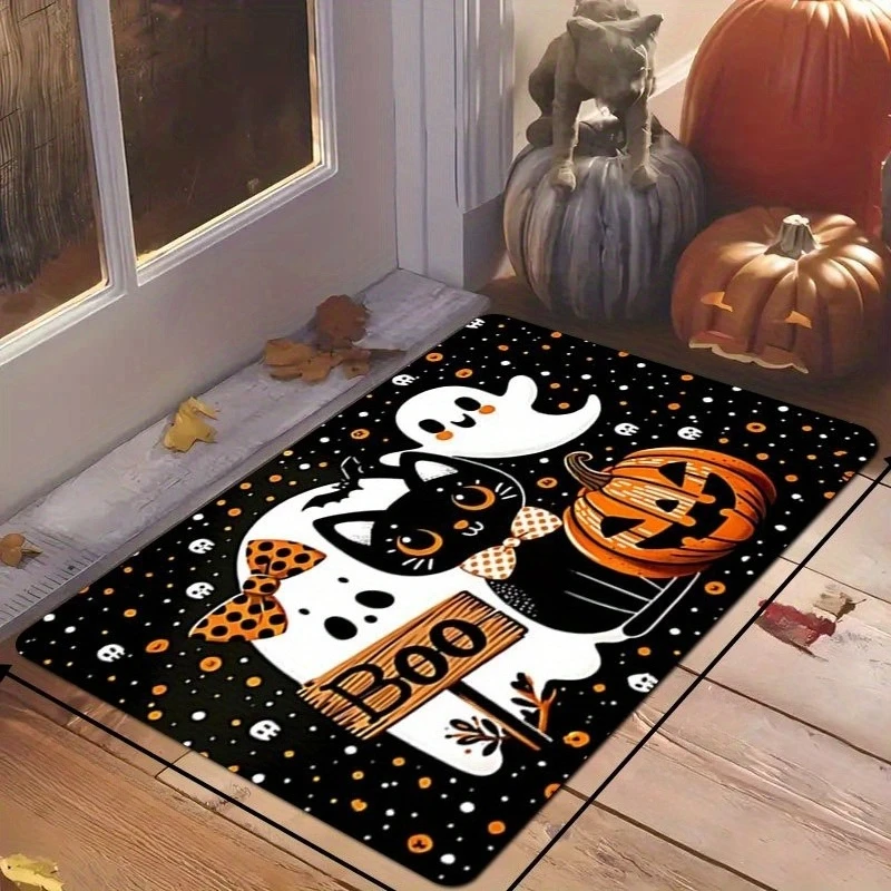 Newest Doormat Pink Cute Ghost Pumpkin Spider Web Halloween Doormat Soft Flannel Non Slip Front Entrance Floor Mat