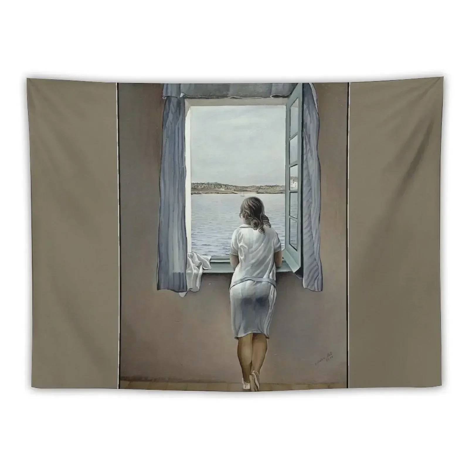 

WOMAN IN THE WINDOW : Vintage 1925Painting Print Tapestry Wallpaper Bedroom Wall Decorations Tapestry