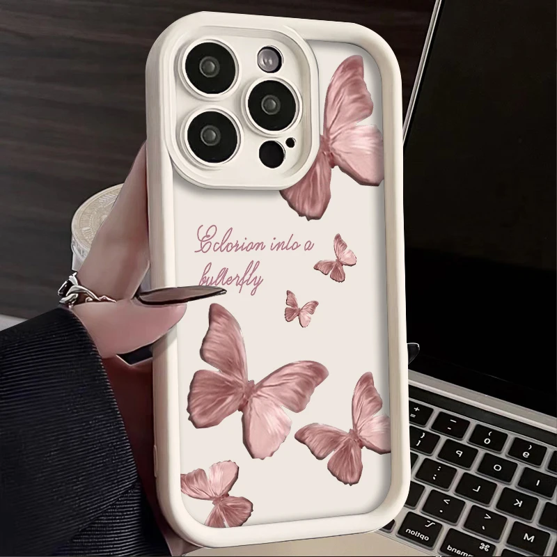 Luxury Retro Butterfly Phone Case For iPhone 16 15 14 13 12 11 Pro Max X XS X S Max XR SE 2020 7 8 Plus Soft Silicone Back Etui