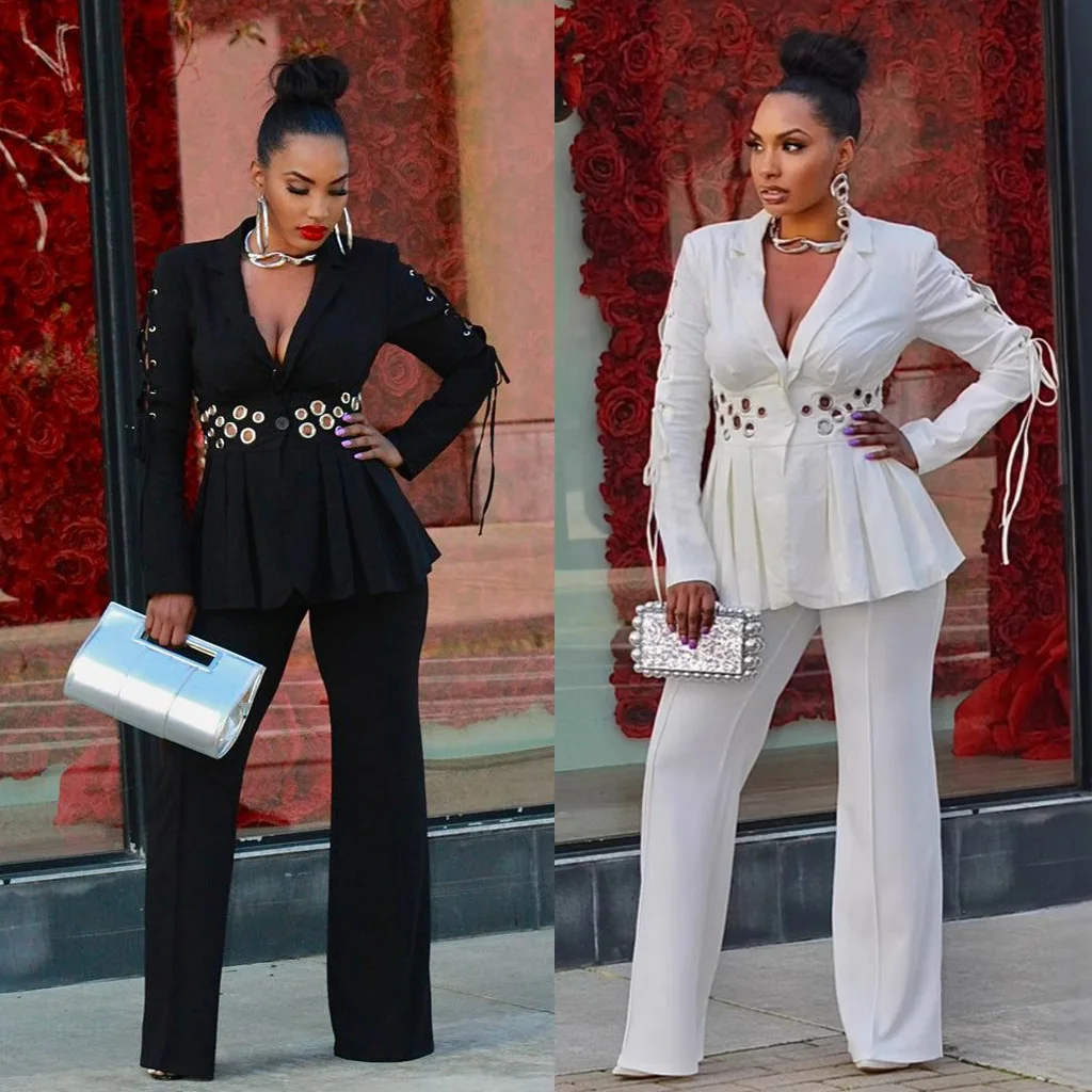 

Женский комплект из двух предметов с длинными брюками, однотонный комплект с отложным воротником и длинными рукавами, топ с эластичной резинкой на талии, тонкие повседневные летние брюки 2025