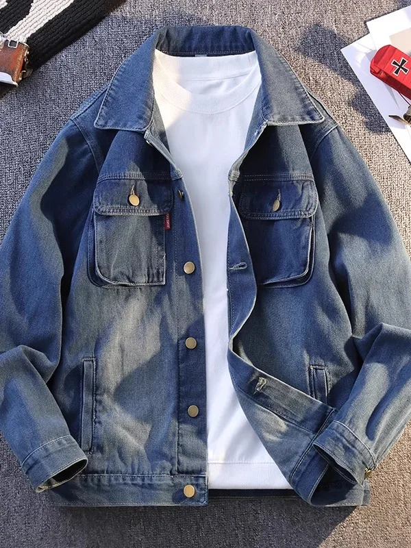 

Retro American Workwear Denim Jaet Men's Spring Autumn New Trendy Brand Cool Teenage Jaet Advanced Waed Loose Fit Breat...