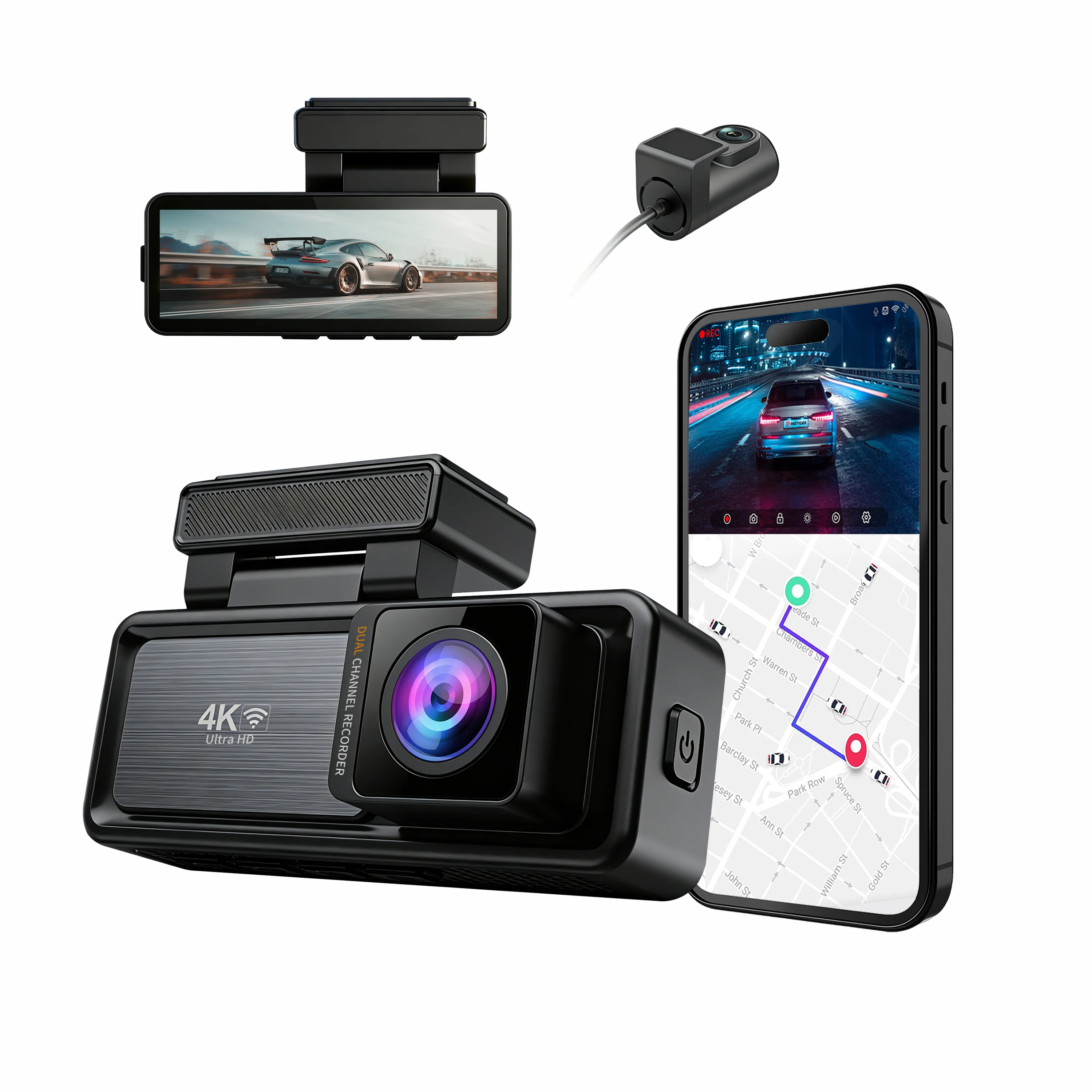 

4k driving recorder front and rear 4k + 1K DVR 3.2 inch dual lens mini black box parking monitoring function is suitable