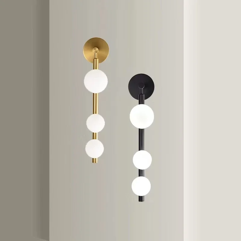 

Modern White Glass Ball Wall Lights For Living Room Coffee Shop Bedroom Gold Black Pearl Wall sconce bathroom Mirror light