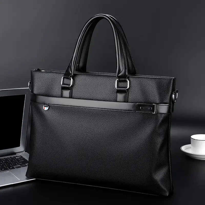 Business-Handtaschen aus PU-Leder mit großem Fassungsvermögen für Pendler und Dokumente, Schwarz