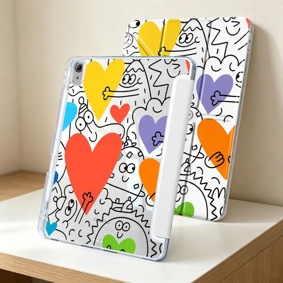 Tablet Case For Samsung Galaxy Tab A11 A8 A9 Plus S10 Lite S7 FE S9 Plus S8 With Pen Slot Cover Colorful Heart Doodle