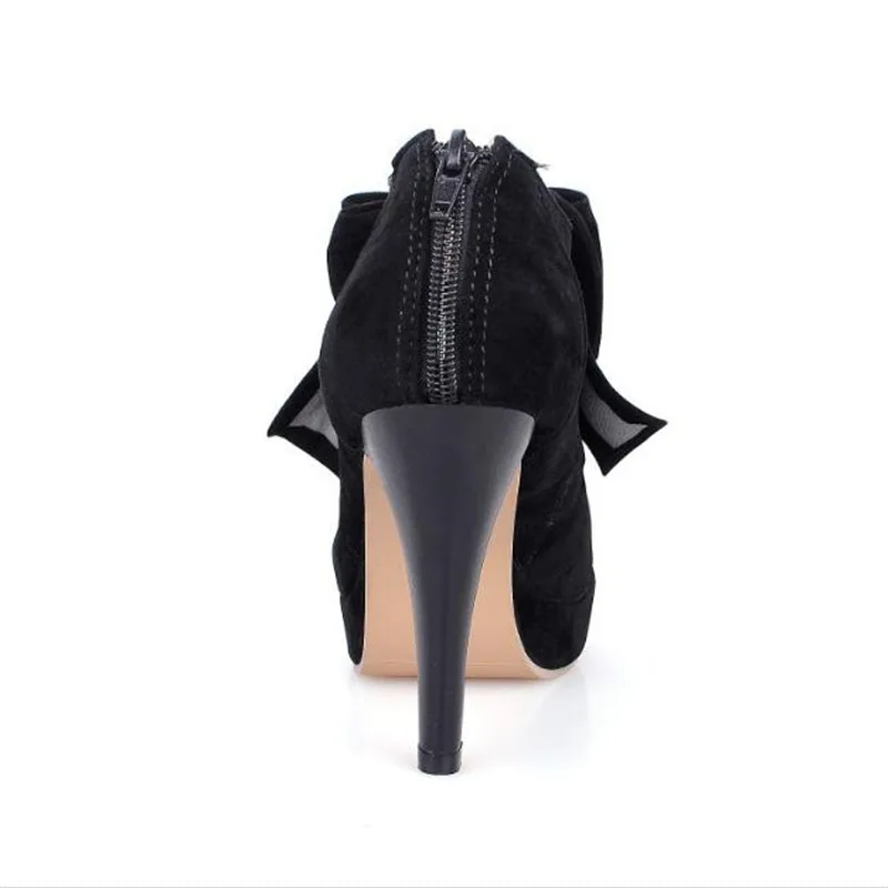 Plus Size 34-46 Women High Heels Sweet Bowknot Women Platform Pumps Flock Princess Mary Jane Women Party Shoes Ladies Footwear